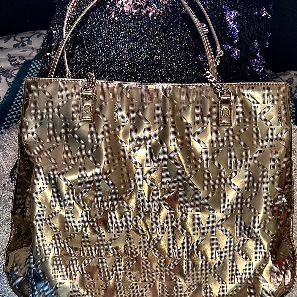 Michael Kors Gold Metallic Tote Bag
